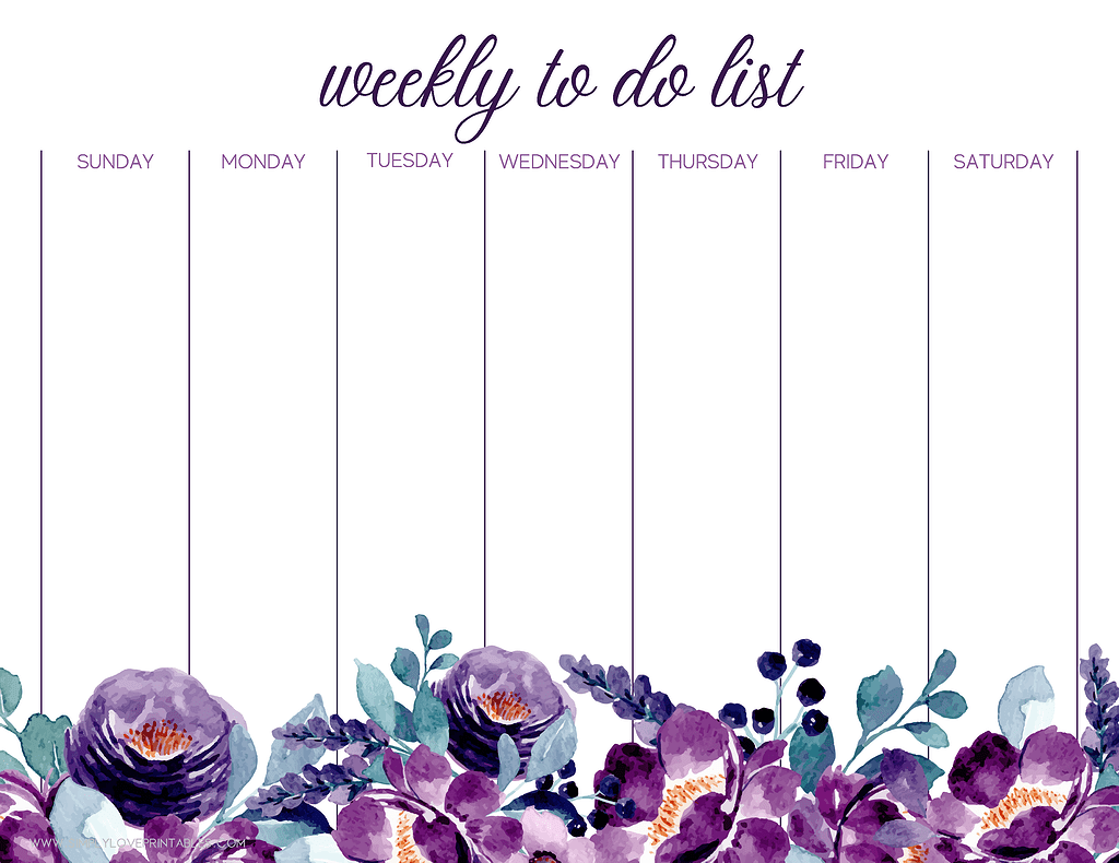 Simply Love Printables Landscape Weekly To Do Purple Floral