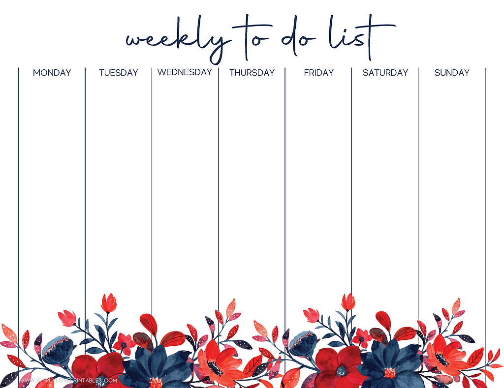 Simply Love Printables Landscape Weekly To Do Red Blue Flowers