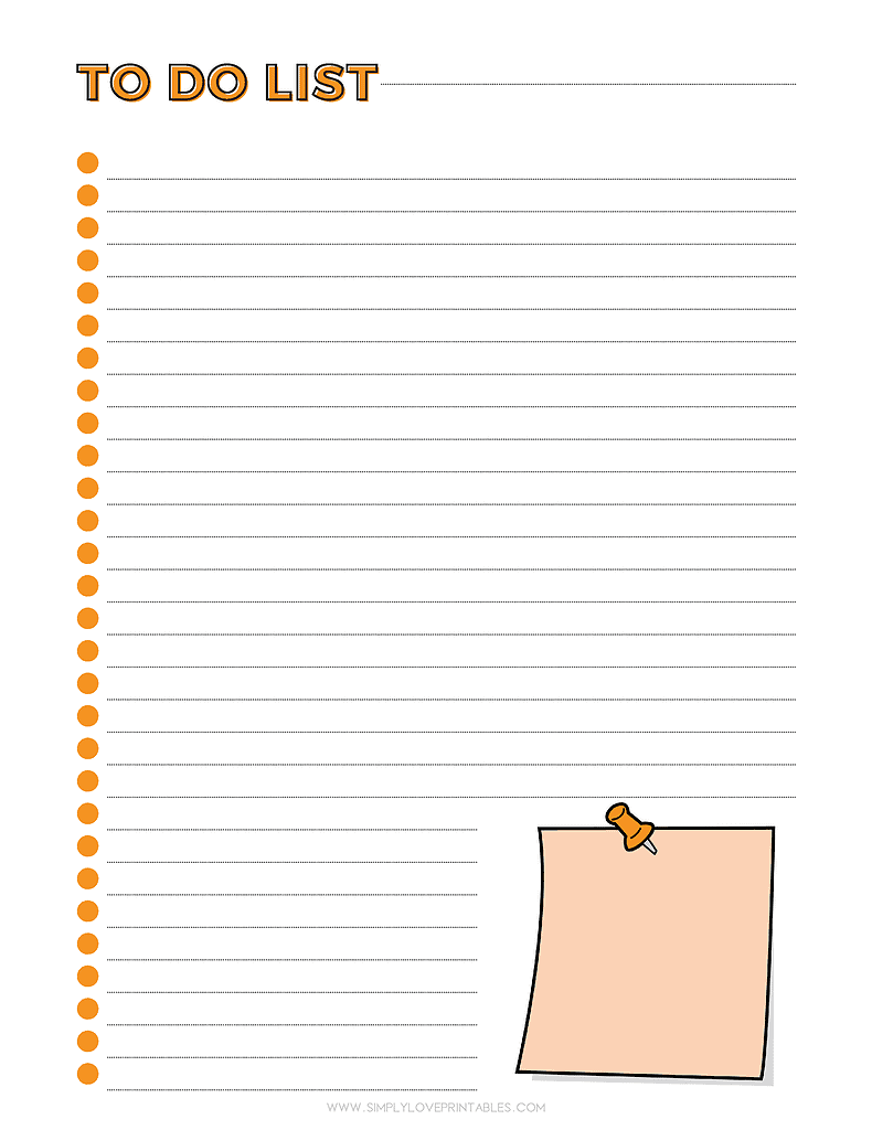 Simply Love Printables Post It Note Orange To Do List