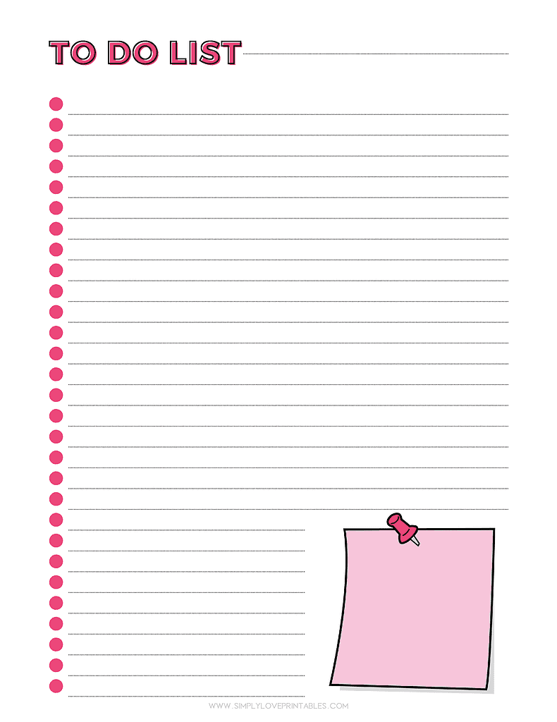 Simply Love Printables Post It Note Pink To Do List