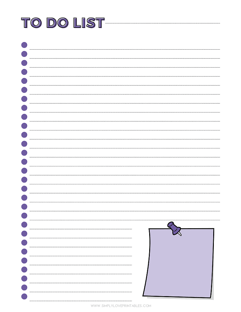 Simply Love Printables Post It Note Purple To Do List