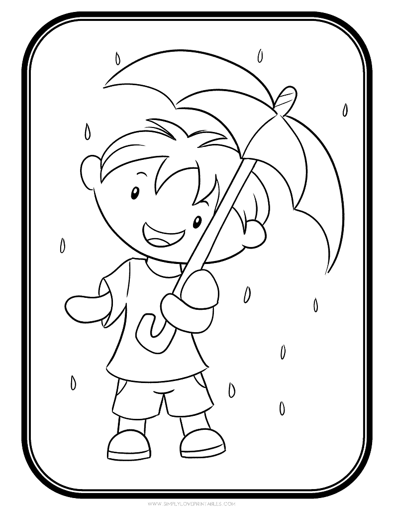 Simply Love Printables Spring Coloring Page Boy with Umbrella
