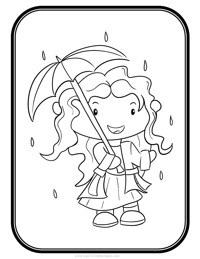 Simply Love Printables Spring Coloring Page Girl with Umbrella