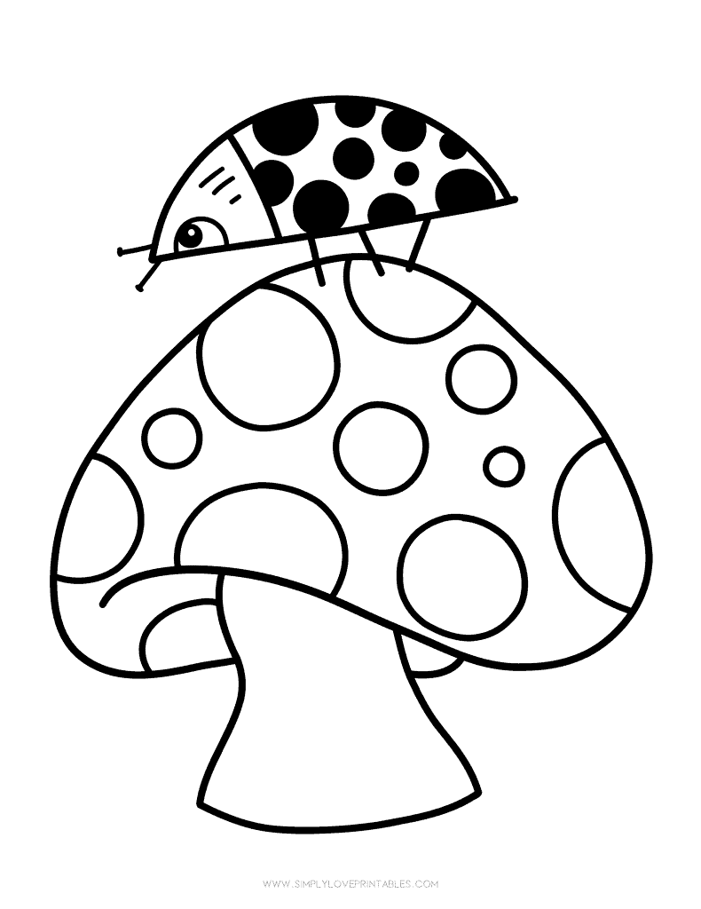 Simply Love Printables Spring Coloring Page Ladybug on Mushroom