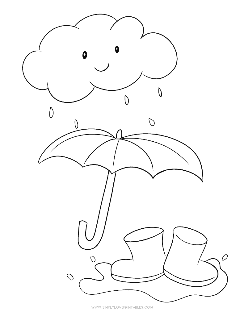 Simply Love Printables Spring Coloring Page Rain Umbrella Boots