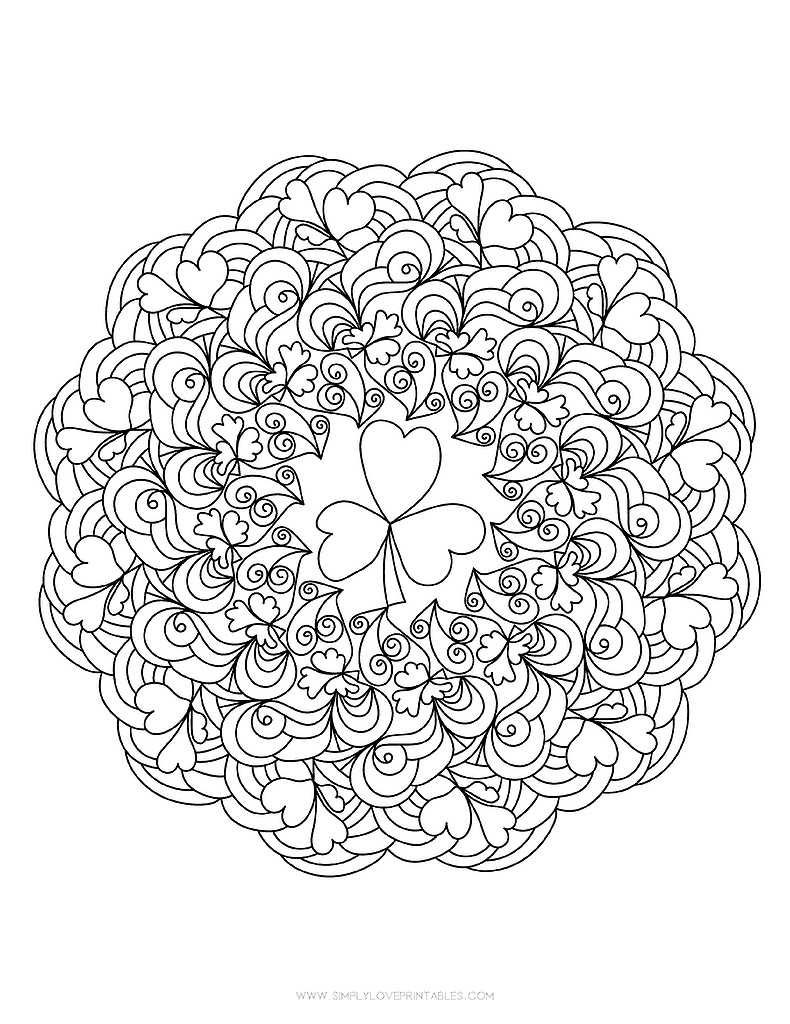 Simply Love Printables St. Patrick's Day Coloring Pages Clover Mandala