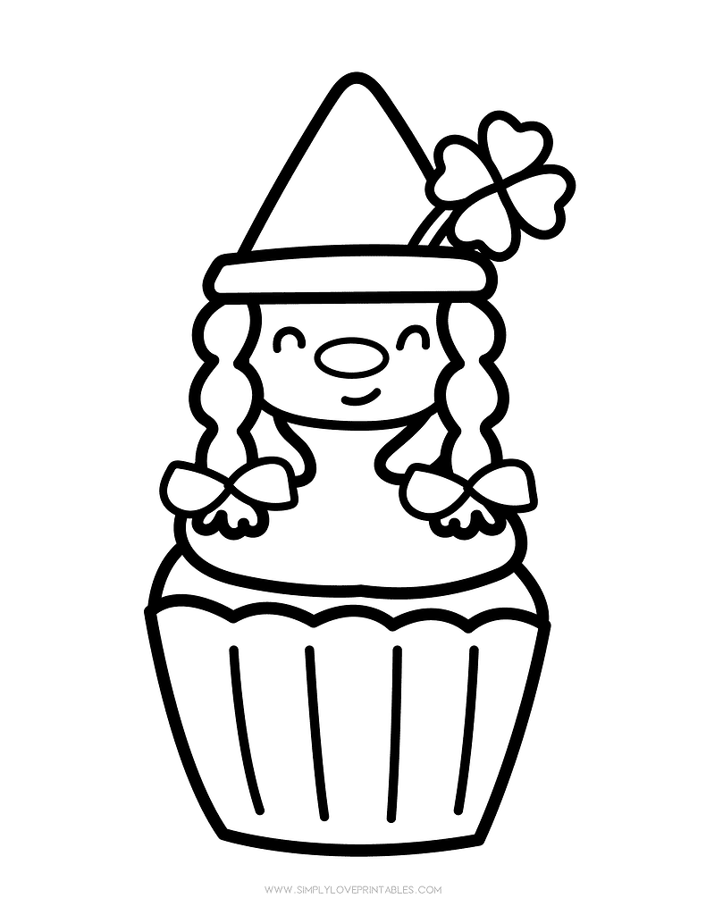 Simply Love Printables St. Patrick's Day Coloring Pages Girl Cupcake