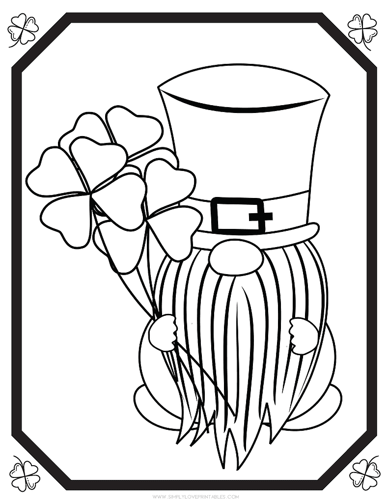 Simply Love Printables St. Patrick's Day Coloring Pages Gnome Clover Bouquet