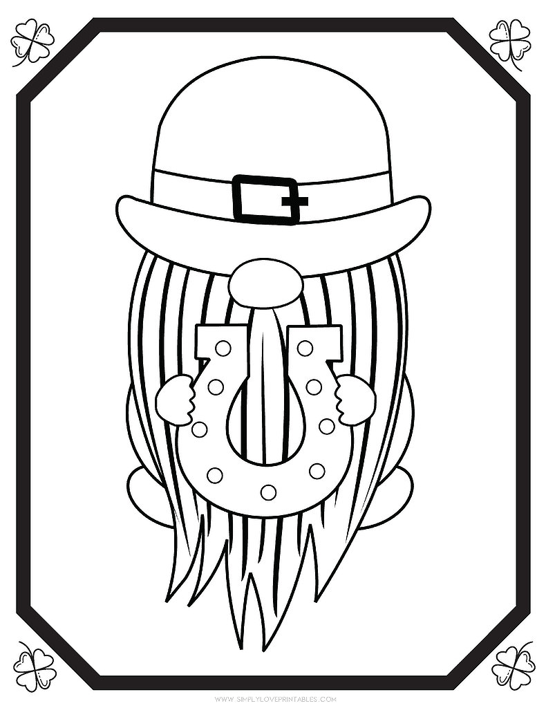Simply Love Printables St. Patrick's Day Coloring Pages Gnome Horseshoe