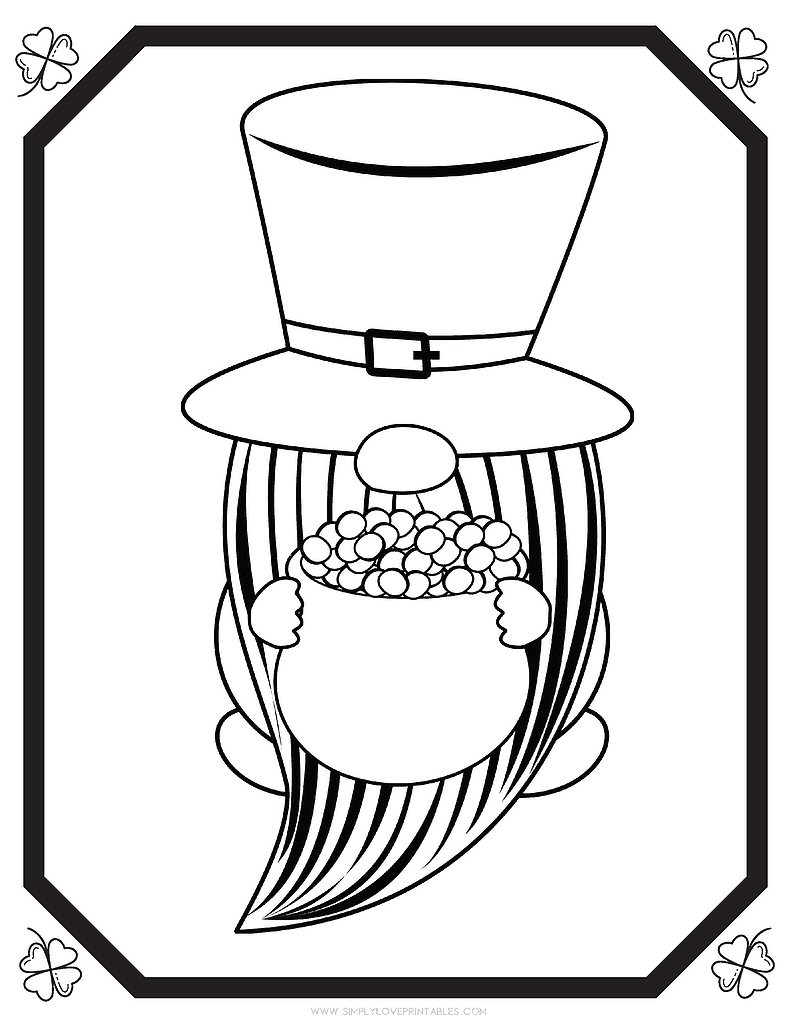 Simply Love Printables St. Patrick's Day Coloring Pages Gnome Pot of Gold