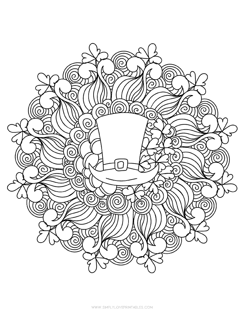 Simply Love Printables St. Patrick's Day Coloring Pages Leprechaun Hat Mandala