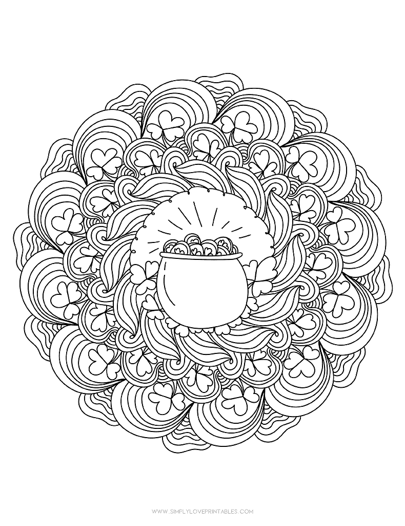 Simply Love Printables St. Patrick's Day Coloring Pages Pot of Gold Mandala