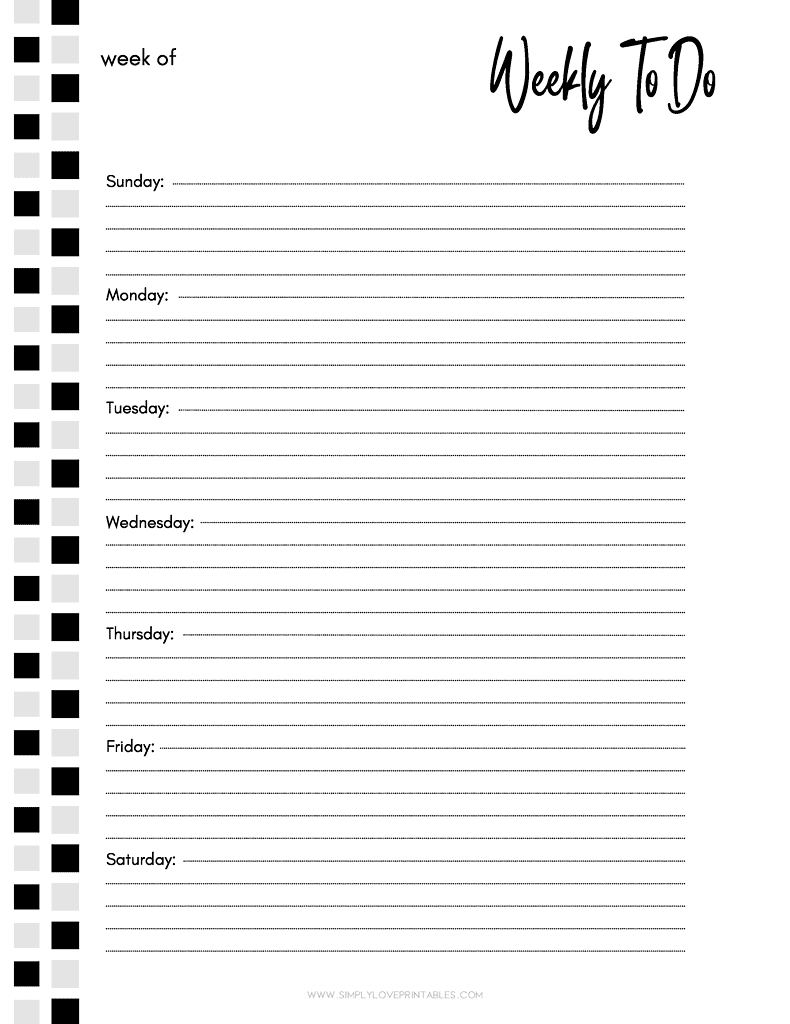 Simply Love Printables Weekly To Do Black Grey Sunday Start