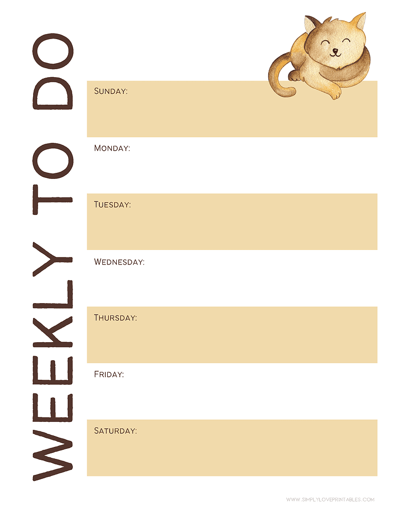 Simply Love Printables Weekly To Do Brown Kitten