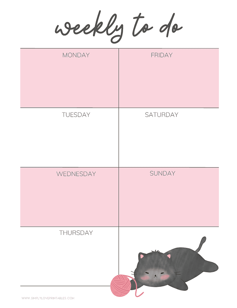 Simply Love Printables Weekly To Do Kitten with Yarn