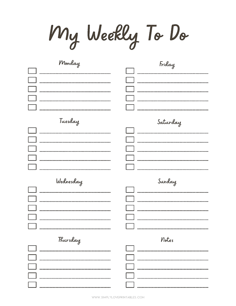 Simply Love Printables Weekly To Do List