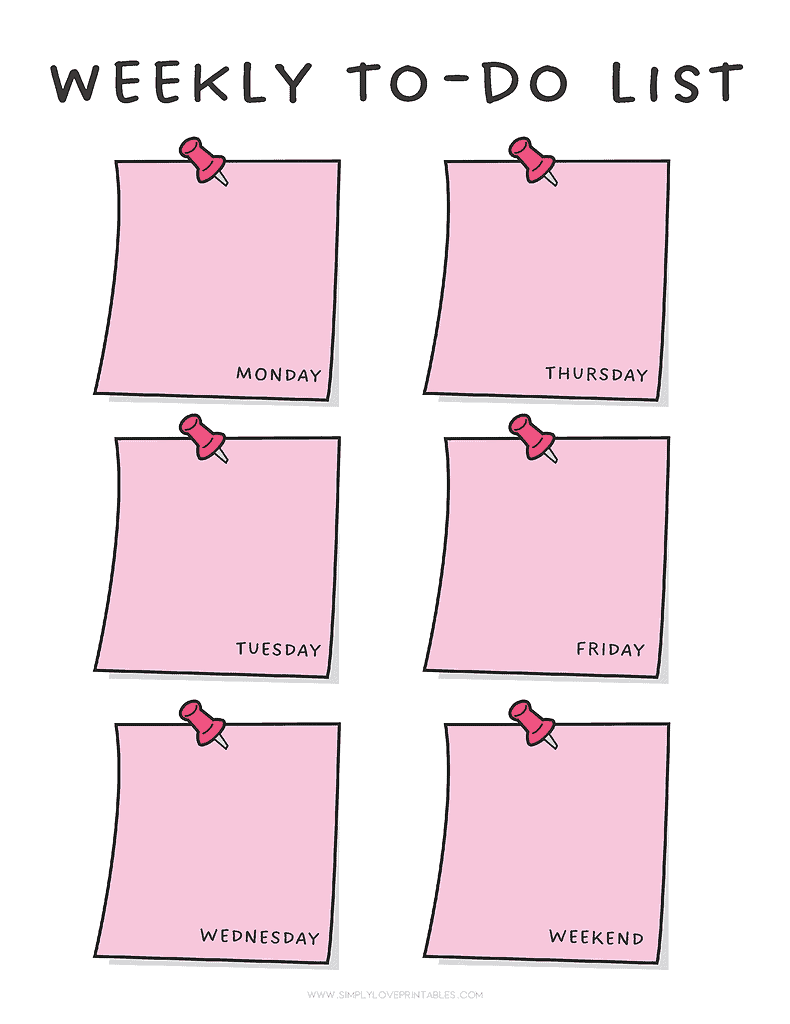 Simply Love Printables Weekly To Do Pink Post It Notes