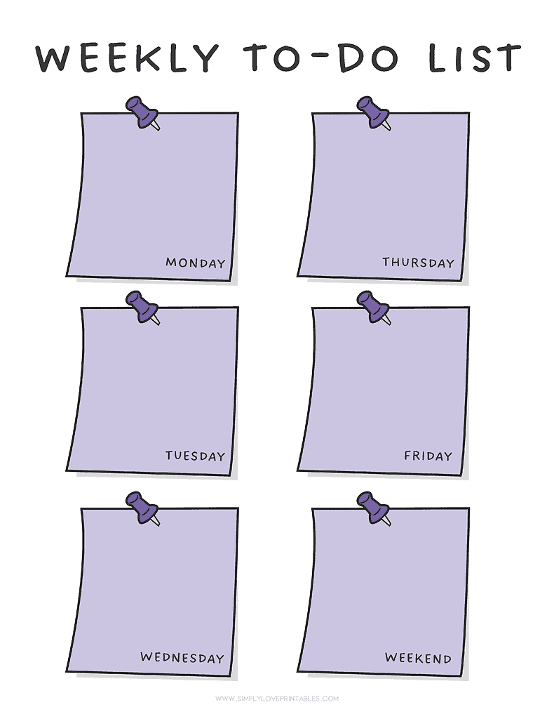 Simply Love Printables Weekly To Do PurplePost It Notes