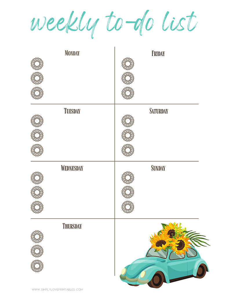 Simply Love Printables Weekly To Do Sunflower