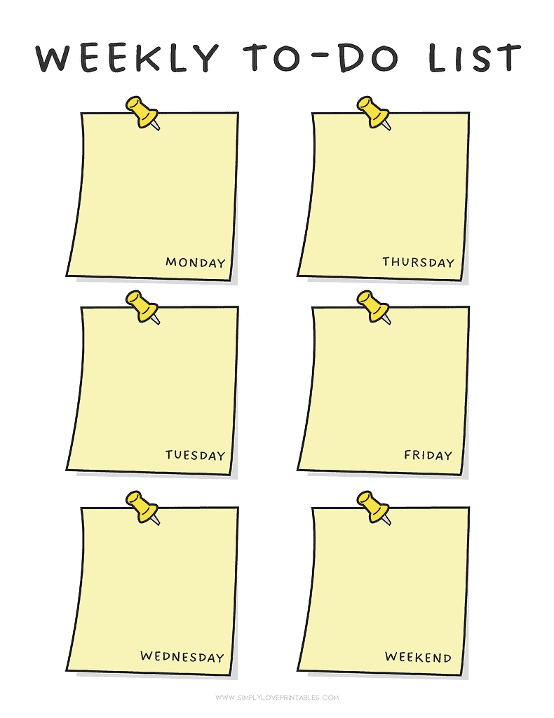 Simply Love Printables Weekly To Do Yellow Post It Notes
