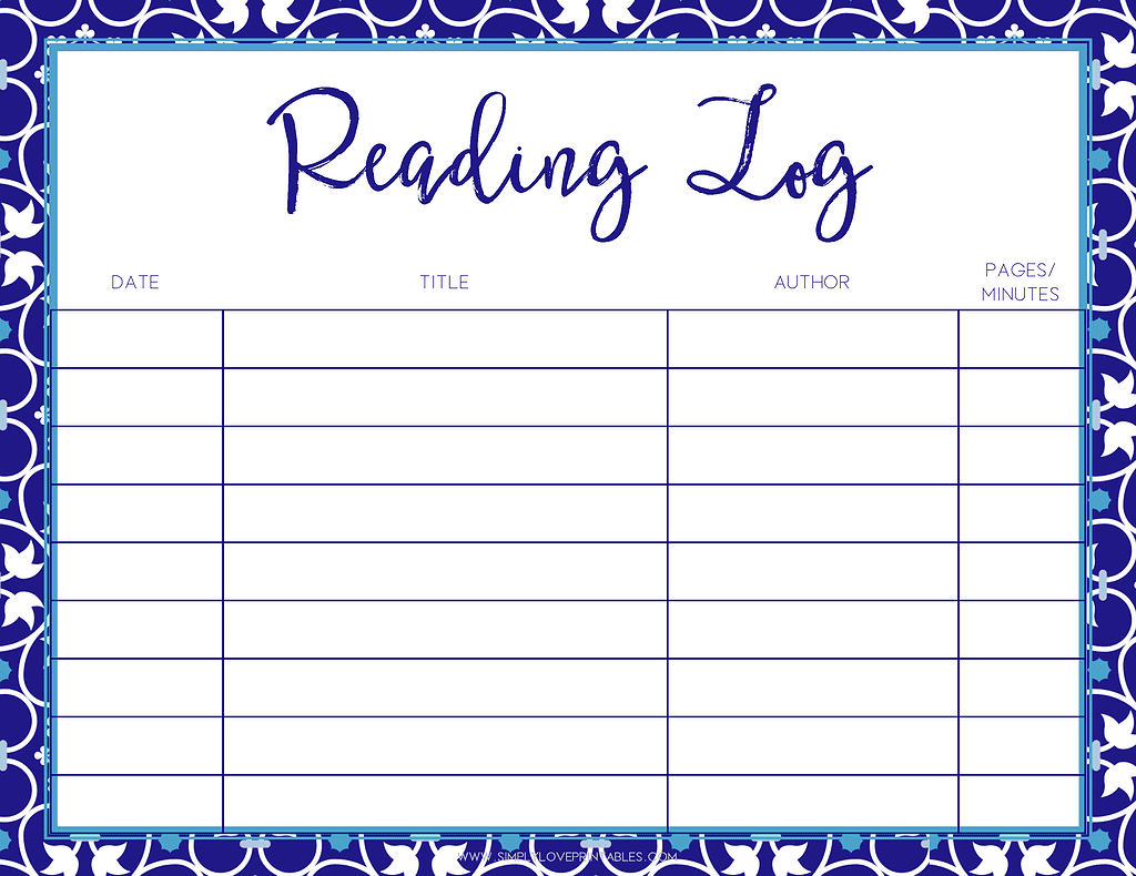 Simply Love Printable Reading Log Blue Mosaic Landscape