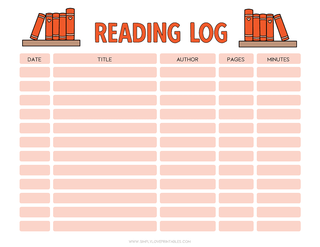 Simply Love Printable Reading Log Book Shelf