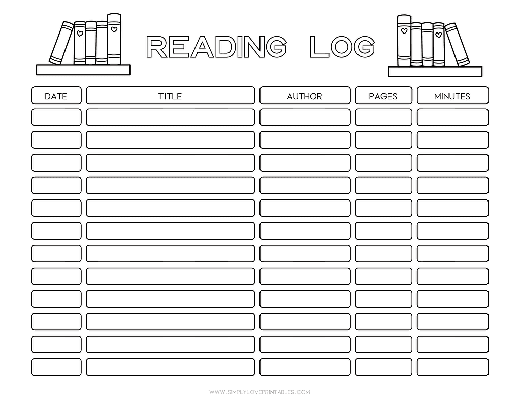 Simply Love Printable Reading Log Book Shelf Coloring Page