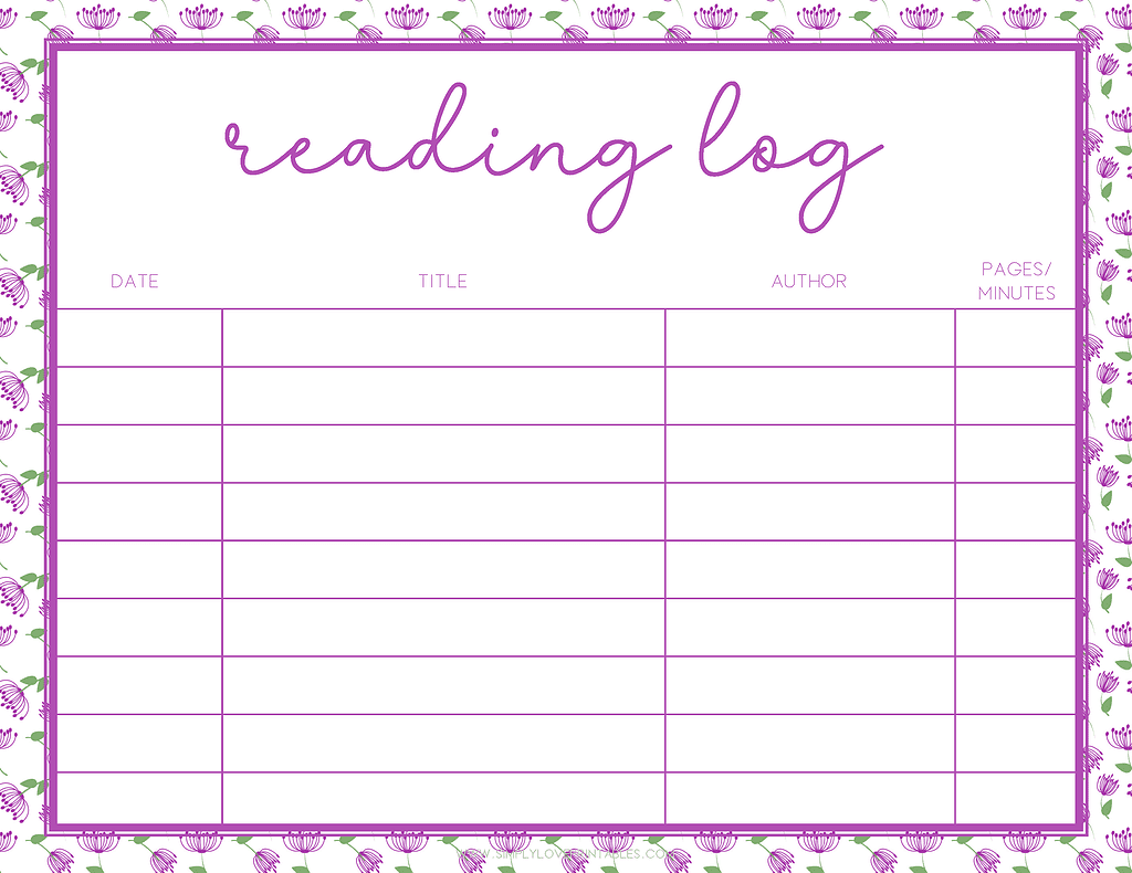 Simply Love Printable Reading Log Purple Landscape