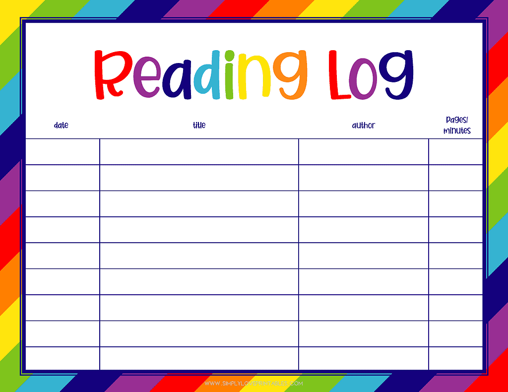 Simply Love Printable Reading Log Rainbow Landscape
