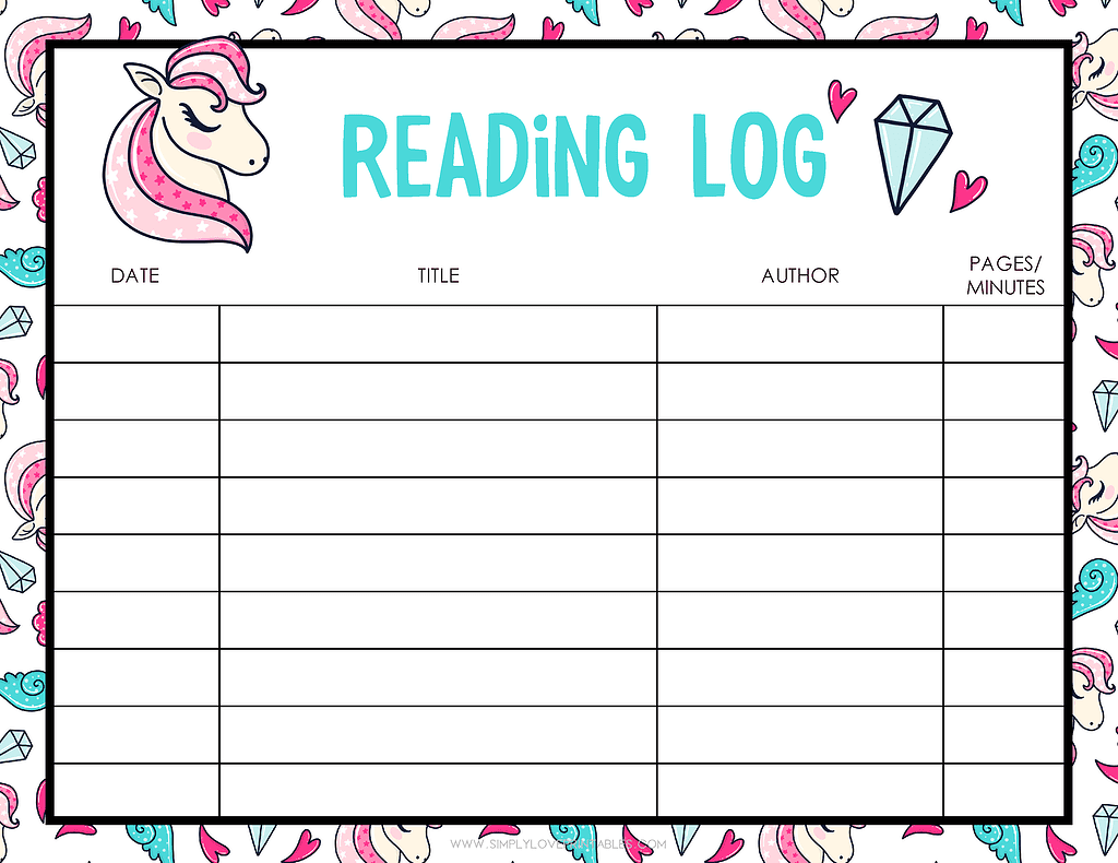 Simply Love Printable Reading Log Unciorn Landscape