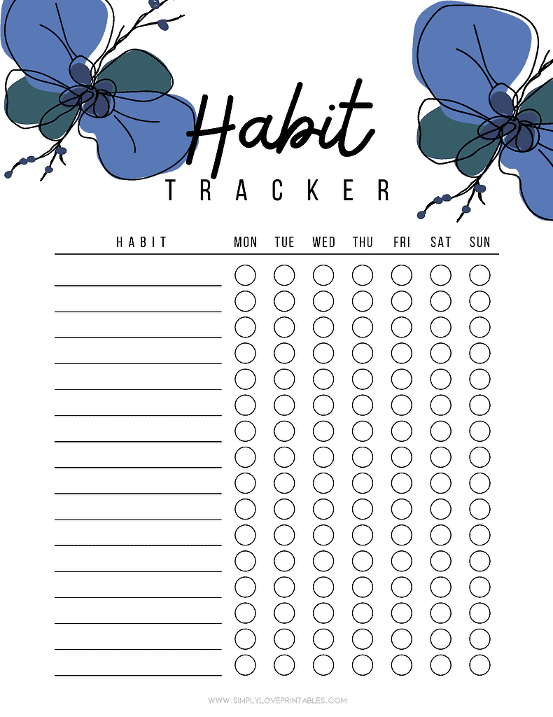 Simply Love Printables Abstract Flower Blue Habit Tracker