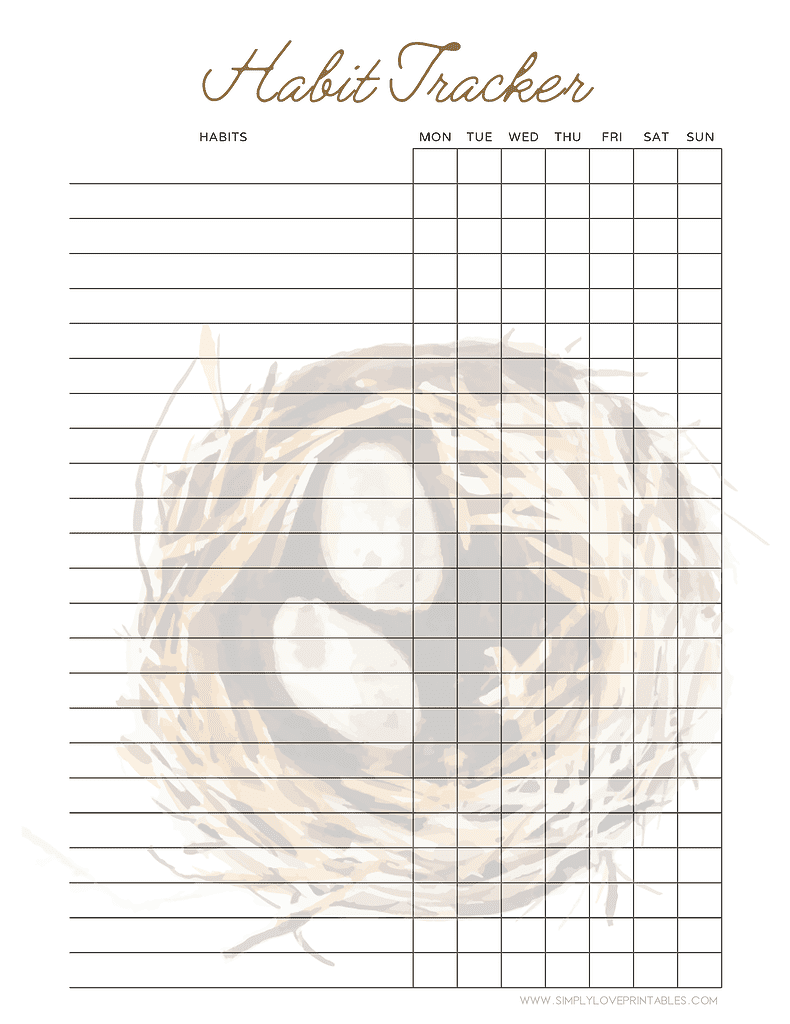 Simply Love Printables Bird Nest Habit Tracker
