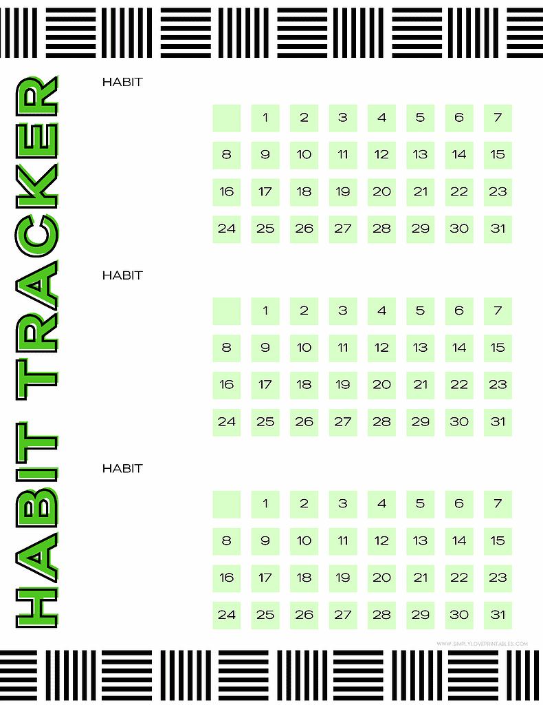 Simply Love Printables Black Green Habit Tracker