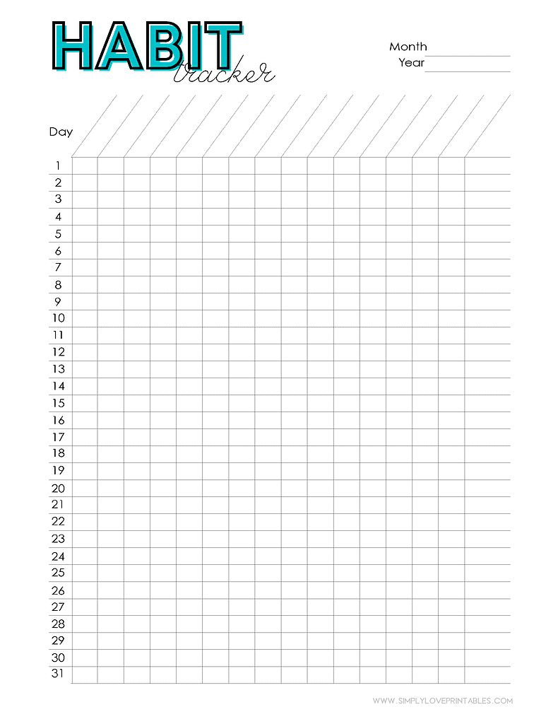 Simply Love Printables Blue Bold Habit Tracker