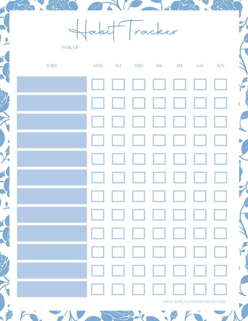 Simply Love Printables Blue Floral Habit Tracker