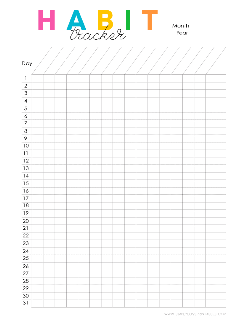 Simply Love Printables Bright Bold Habit Tracker