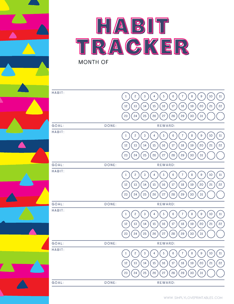 Simply Love Printables Bright Border Habit Tracker
