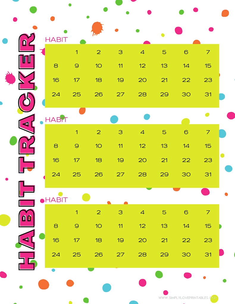 Simply Love Printables Bright Habit Tracker