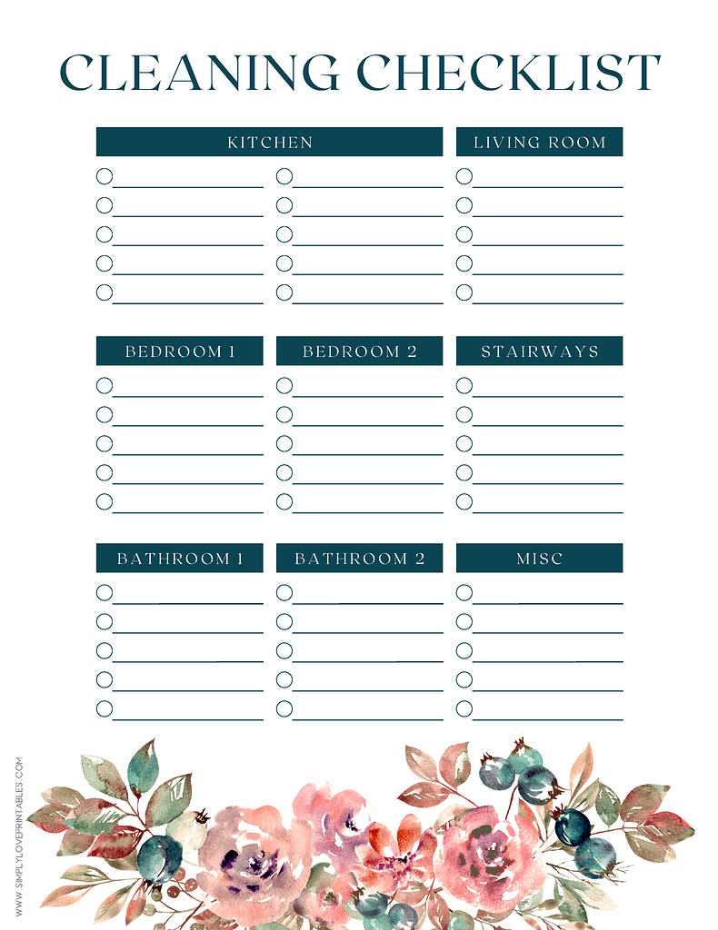 Simply Love Printables Cleaning List Floral