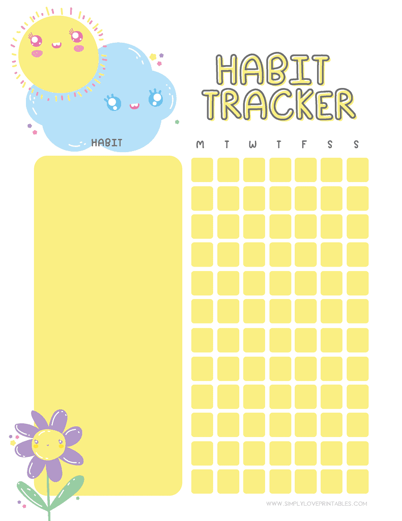 Simply Love Printables Cute Sun Cloud Flower Habit Tracker