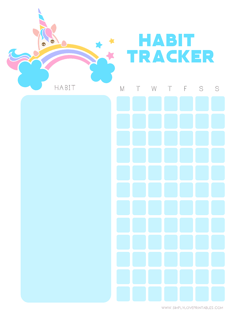 Simply Love Printables Cute Unicorn Rainbow Habit Tracker