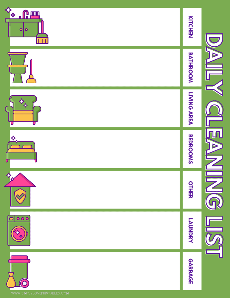 Simply Love Printables Green Daily Cleaning List