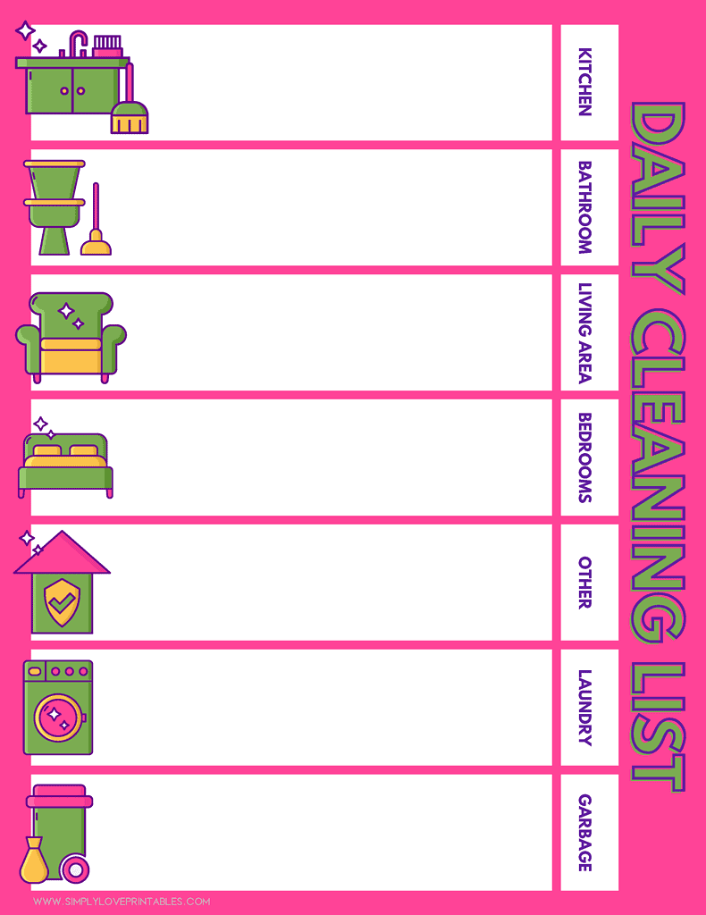 Simply Love Printables Hot Pink Daily Cleaning List