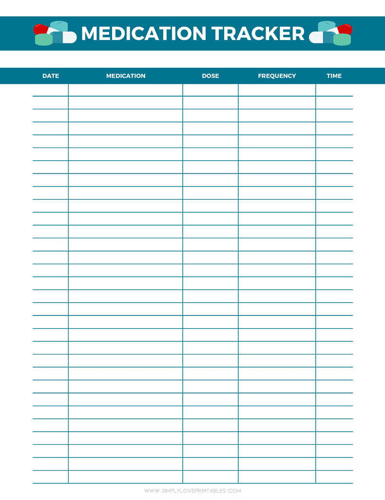 Simply Love Printables Medication Tracker Blue