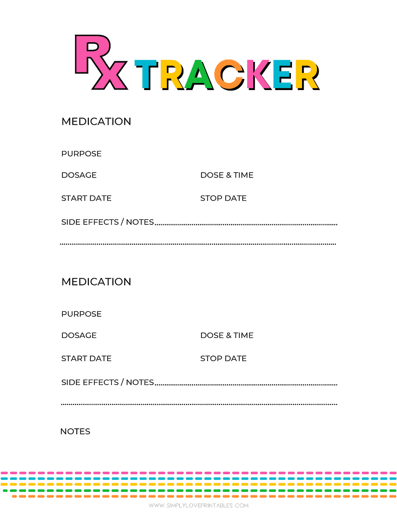 Simply Love Printables Medication Tracker Bold Bright