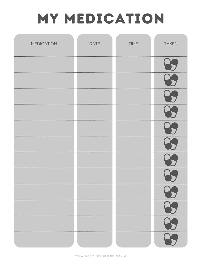 Simply Love Printables My Medication Tracker Grey