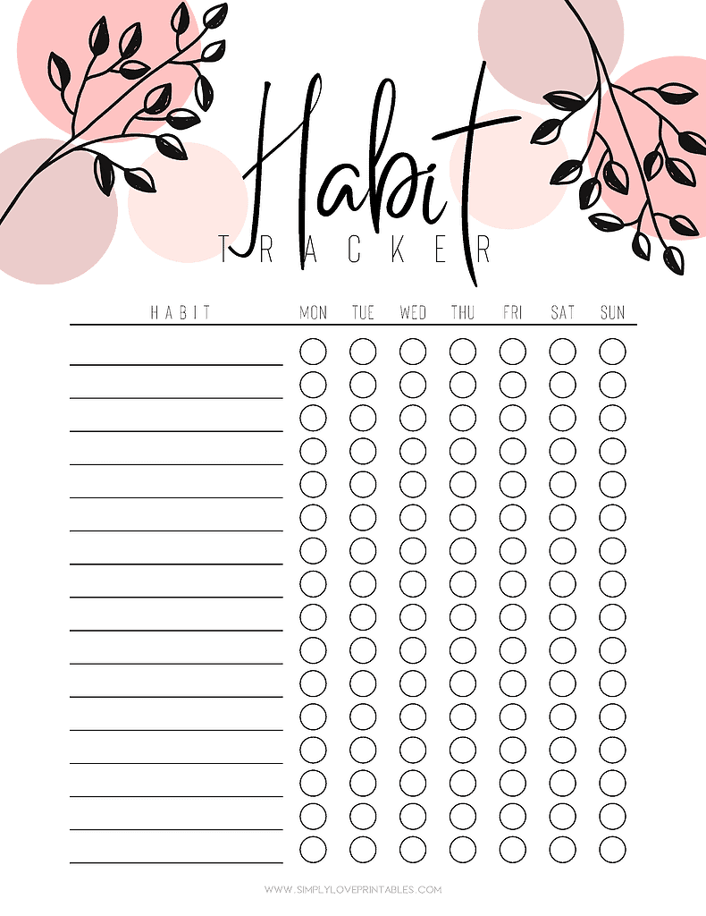 Simply Love Printables Pink Floral Habit Tracker