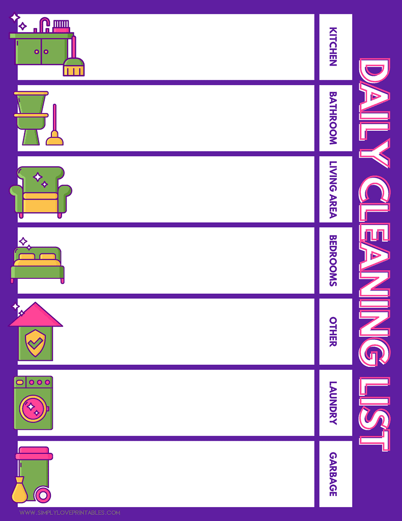Simply Love Printables Purple Daily Cleaning List