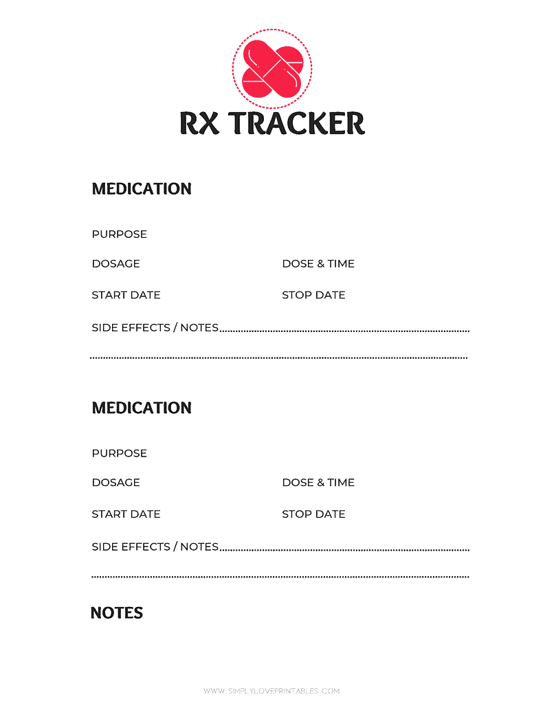 Simply Love Printables RX Tracker