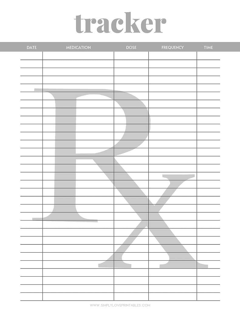 Simply Love Printables RX Tracker Grey